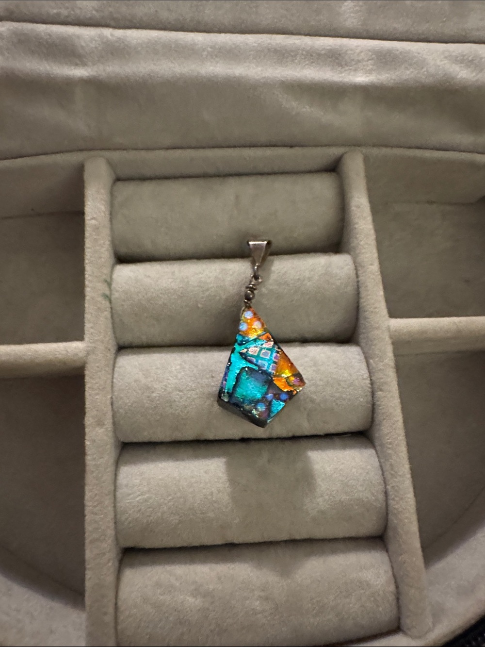 Multicolor Handmade Kiln Dichroic Glass Teardrop Pendant Necklace